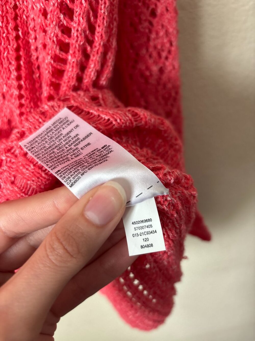 Chico’s Open Stitch Pullover Long Sleeve Lightweight Coral Pink Sweater - Picture 6 of 8